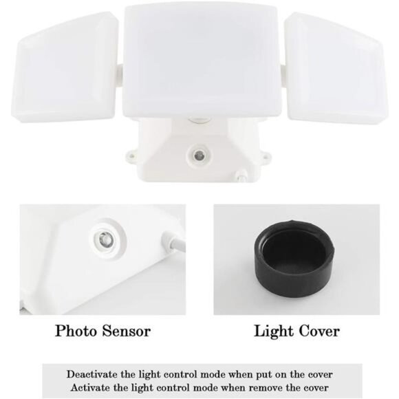 LED Security Lights, 3 Head Plug in Flood Lights, 35W 5000K Daylight, 3200LM - Picture 3 of 7